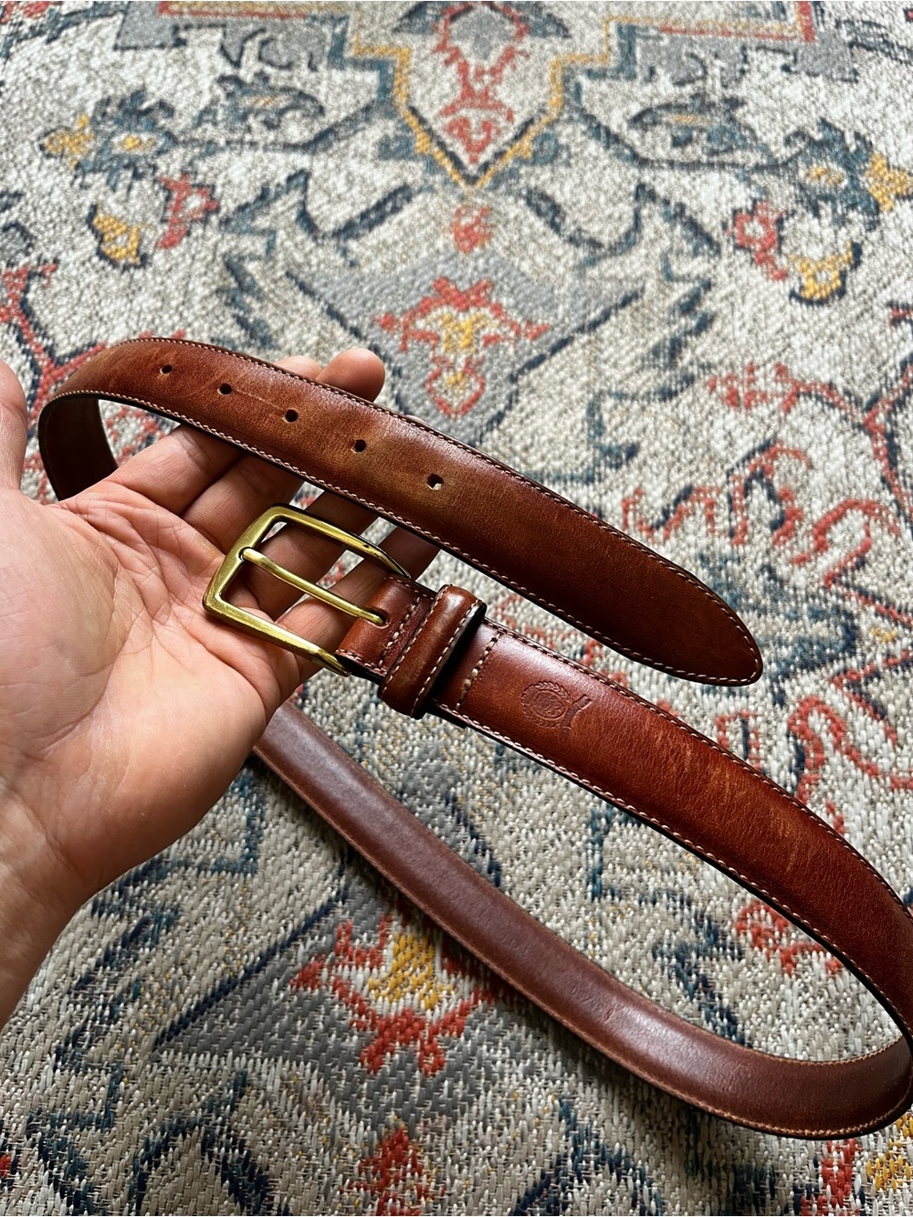 Tommy Hilfiger Brown Leather Belt with Brass Buckle